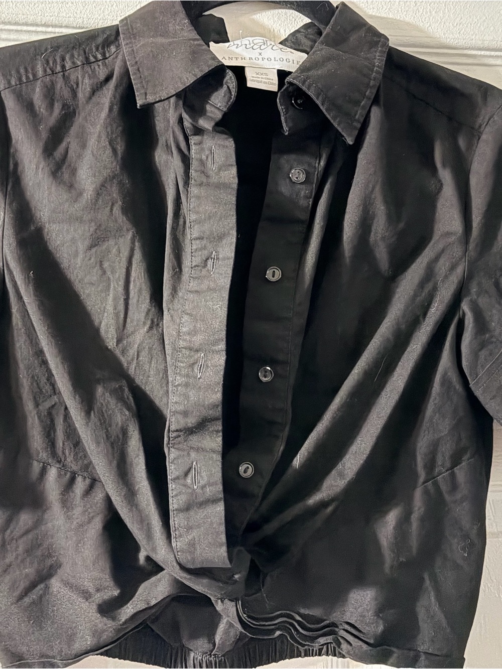 Anthropologie Black Button-Front Collared Blouse